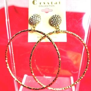 247499 Crystal Collection Gold & Rhinestone Top Hoops Earrings